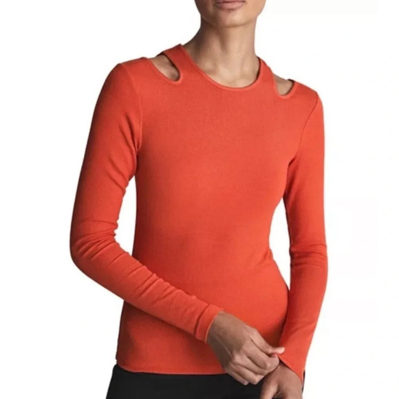 New! Reiss laurel cutout shoulder knit long sleeve top orange nwt 30036 - Picture 2 of 12